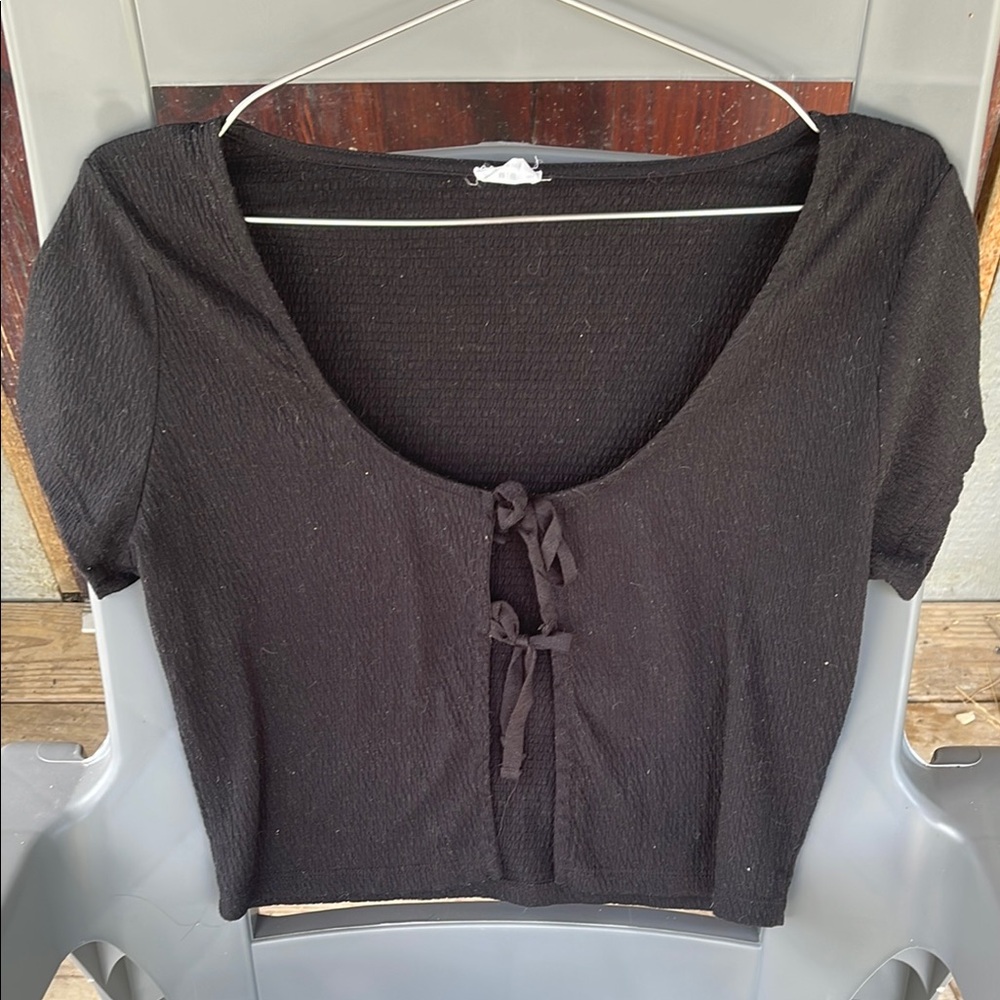 Cotton On Black Crop Tie Front Blouse